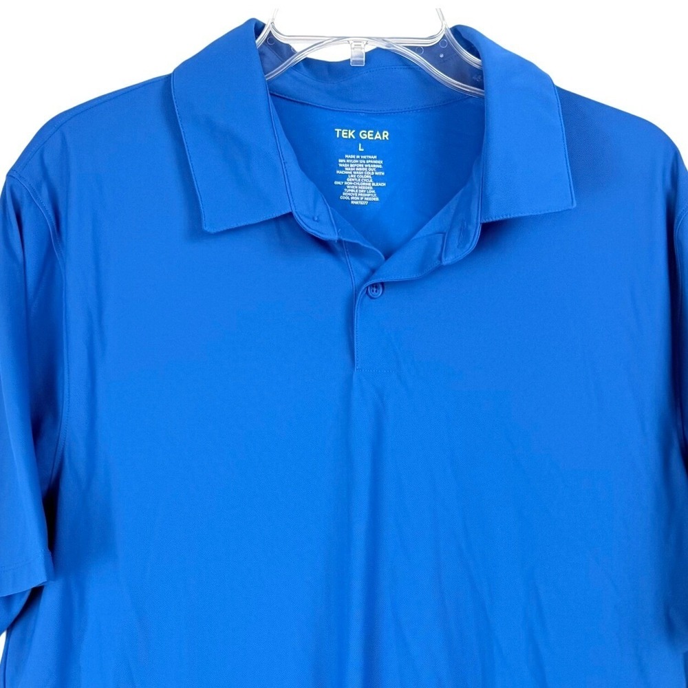 Tek Gear Men's Blue Short Sleeve Golf Polo Shirt Size L Nylon Spandex NWT